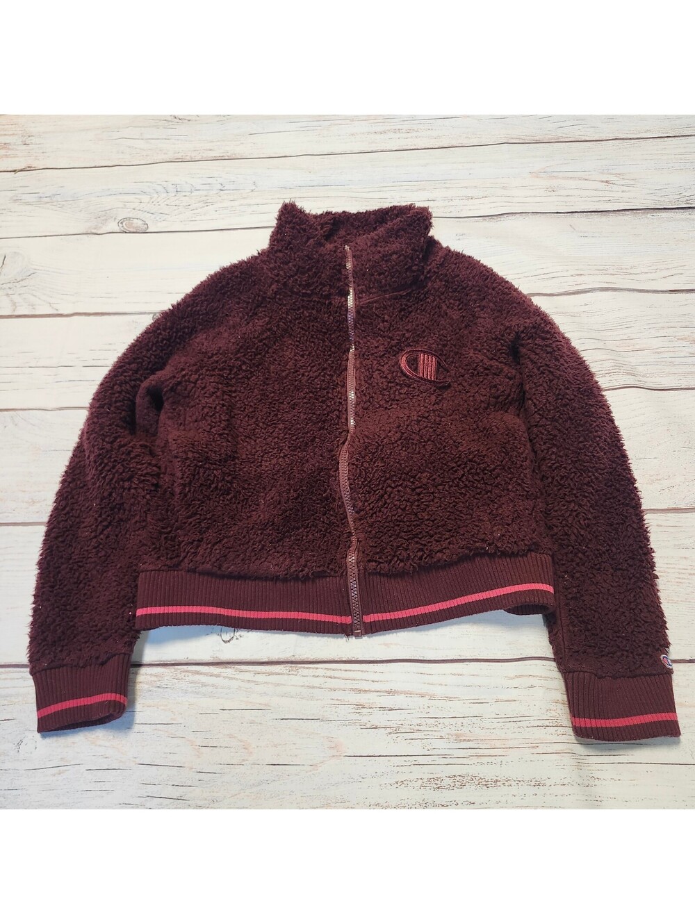 Champion burgundy sherpa zip jacket women's size small